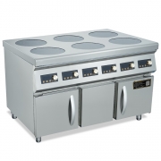 鼎龍六頭電磁煲仔爐DLB-3.5KW*6-GR明檔款商用6頭煮食爐連柜